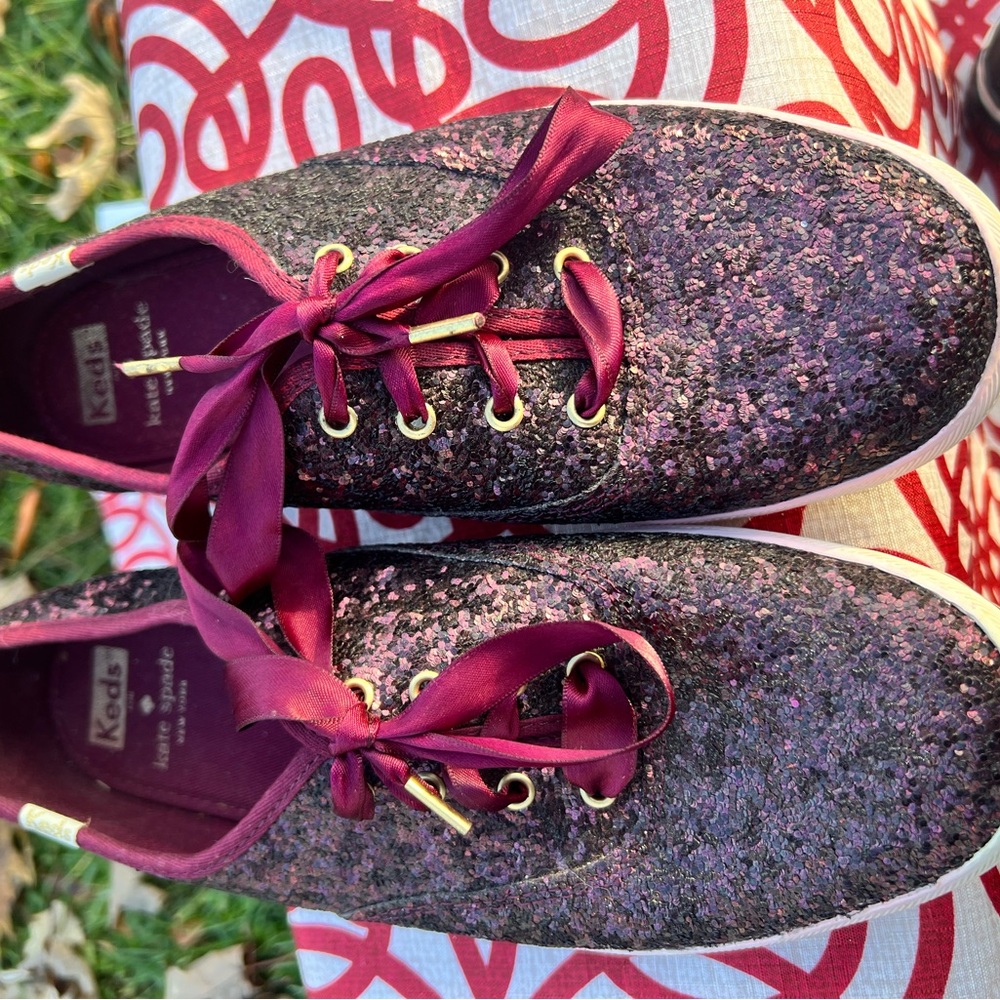 Kate Spade Keds Women's Sparkly Sneakers - Maroon size 9